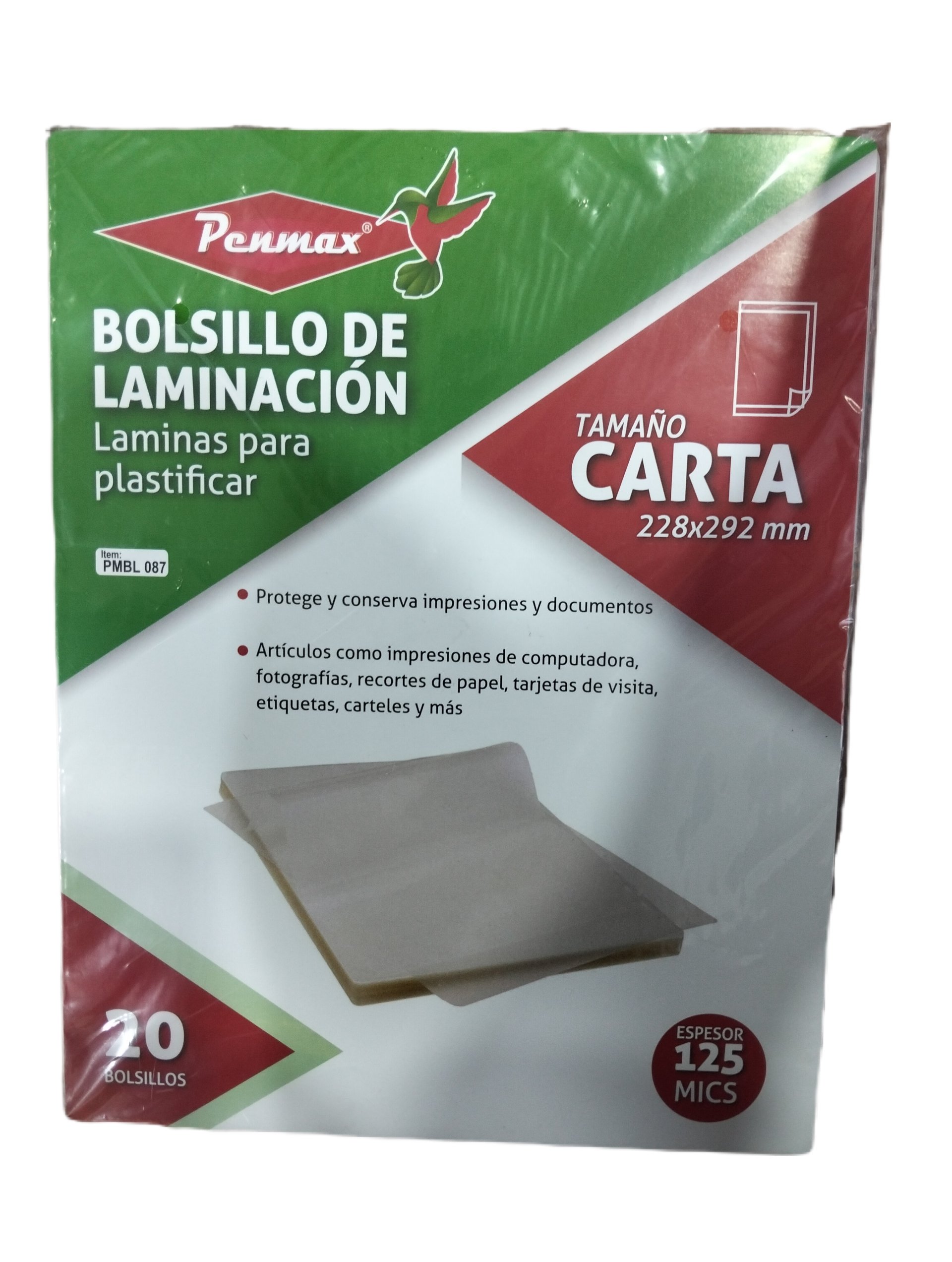 BOLSILLO LAMINACION CARTA /125 MIC X 20