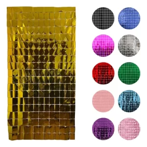 CORTINA CUMPLEAÑOS METALIZADA CUADROS FINA SURTIDA