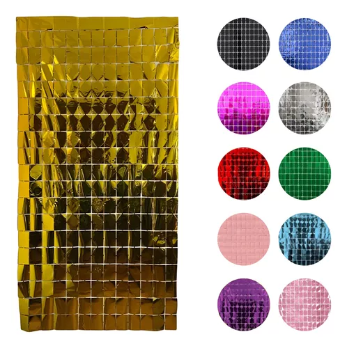 CORTINA CUMPLEAÑOS METALIZADA CUADROS FINA SURTIDA